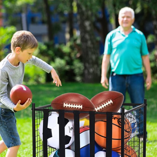 Rolling Sports Ball Storage Cart Lockable Basketball Cage with Elastic