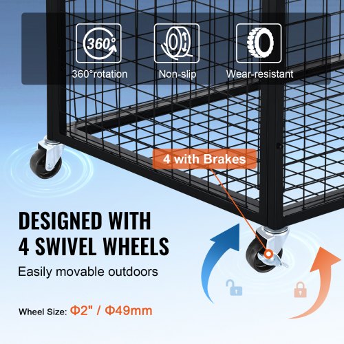 Rolling Sports Ball Storage Cart Basketball Cage with Double Lids Sport