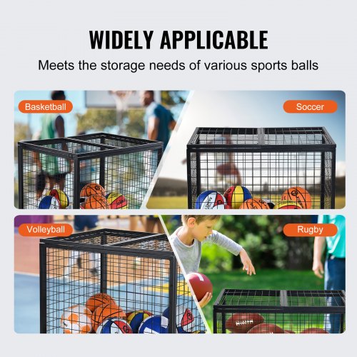 Rolling Sports Ball Storage Cart Basketball Cage with Double Lids Sport