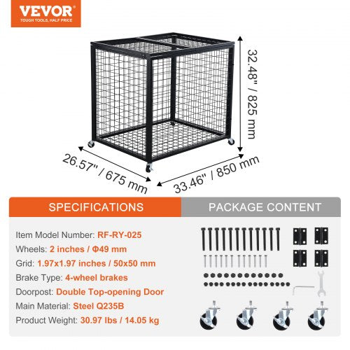 Rolling Sports Ball Storage Cart Basketball Cage with Double Lids Sport