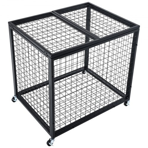 Rolling Sports Ball Storage Cart Basketball Cage with Double Lids Sport