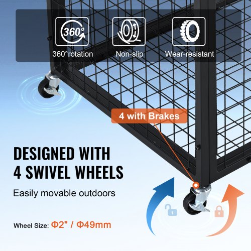 Rolling Sports Ball Storage Cart Lockable Basketball Cage with Double Lids