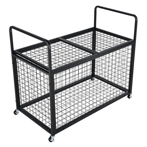 Rolling Sports Ball Storage Cart Lockable Basketball Cage with Double Lids