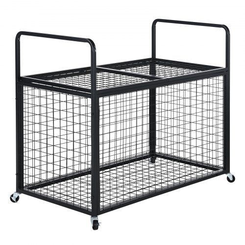 Rolling Sports Ball Storage Cart Lockable Basketball Cage with Double Lids