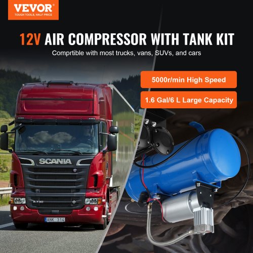 12V Air Compressor with Tank 16 Gallon6 L Train Horn Air Compressor 120