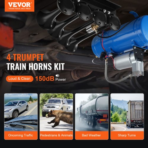 Train Horns Kit 4 Trumpet Air Horn Kit 150dB Train Horns for Pickup