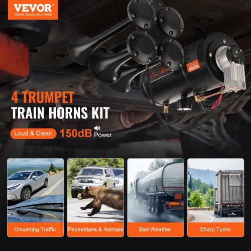 Train Horns Kit 4 Trumpet Air Horn Kit 150dB Train Horns for Pickup