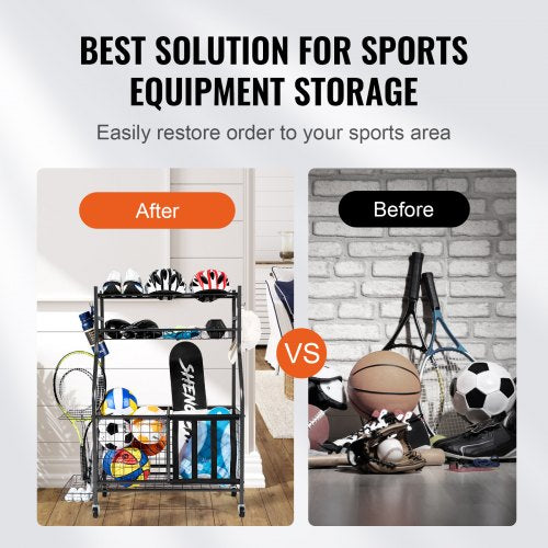 Sports Equipment Garage Organizer Rolling Ball Storage Cart on Wheels