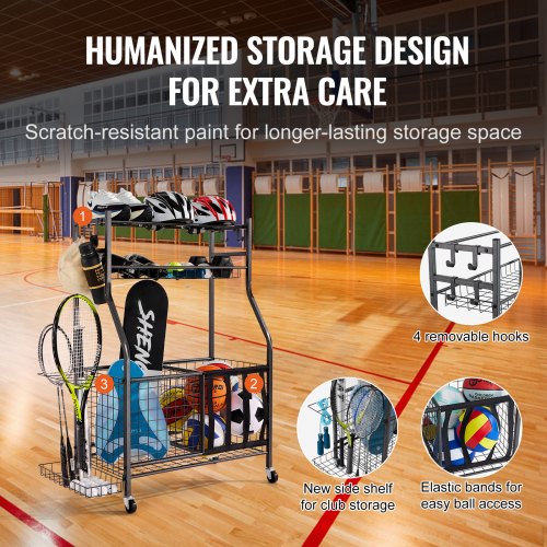 Sports Equipment Garage Organizer Rolling Ball Storage Cart on Wheels