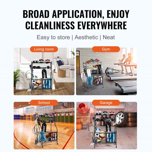 Sports Equipment Garage Organizer Rolling Ball Storage Cart on Wheels