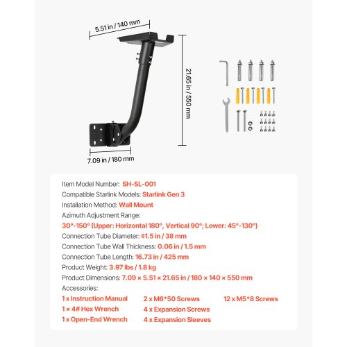 Starlink Gen 3 Mount Adjustable Angle Wall Mounting Standard Gen 3 Pipe
