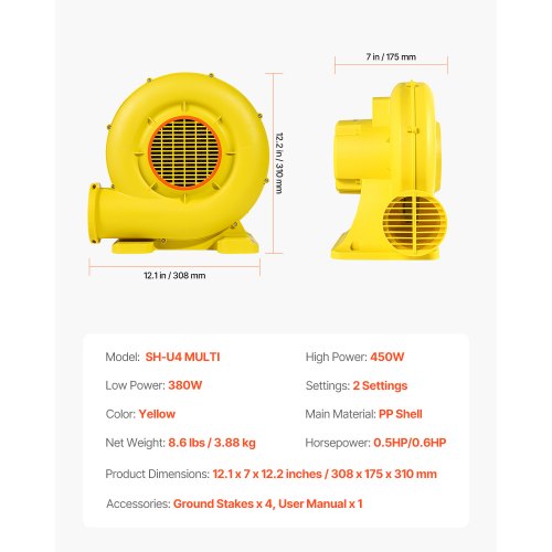 Inflatable Blower 380W450W 05 0.6 HP Bounce House Blower Pump