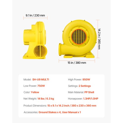 Inflatable Blower 750W950W 1.3 HP Bounce House Blower Pump Commercial