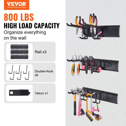 Garage Tool Organizer 800 lbs Max Load Capacity Wall Mount Yard Garden