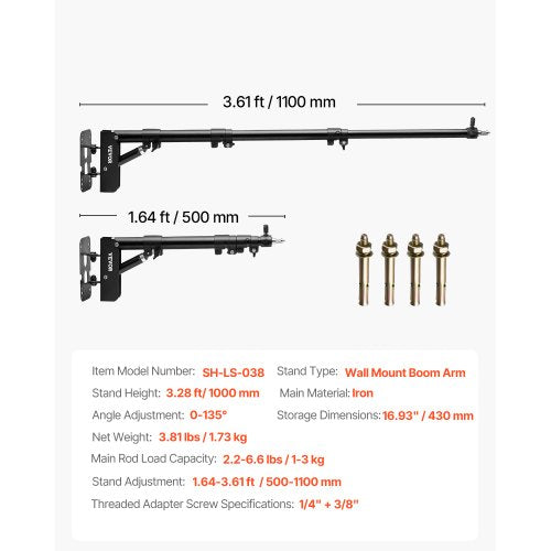 Ring Light Wall Mount Boom Arm 3937 in100 cm Triangle Boom Arm Support