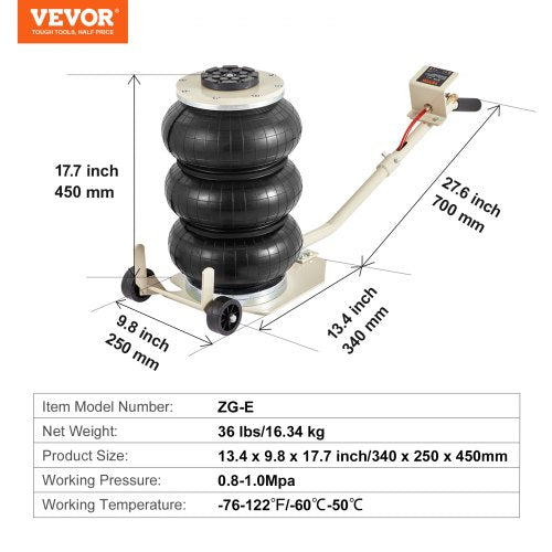 Air Jack 3T 6600 lbs Triple Bag Air Jack Airbag Jack with Six Steel