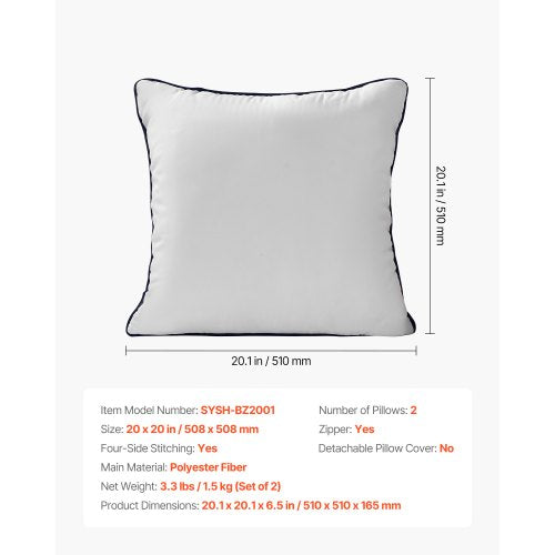 20 x 20 in Throw Pillow Inserts Set of 2 Firm and Fluffy Decorative