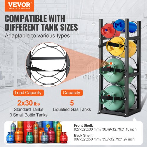 Refrigerant Tank Rack with 2 x 30lbs and Other 3 Small Bottle Tanks