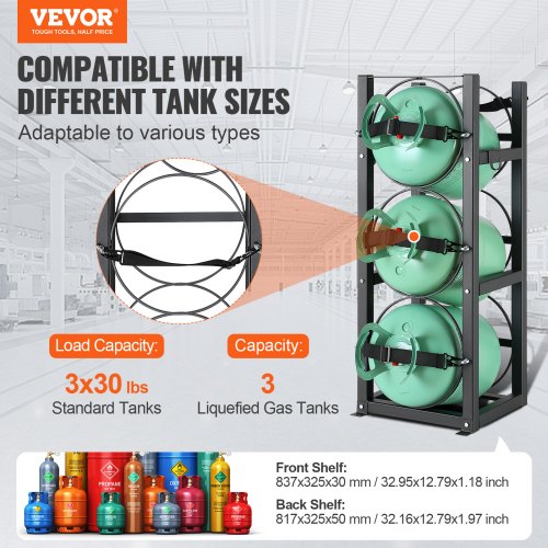 Refrigerant Tank Rack with 3 x 30lbs Bottle Tanks Cylinder Tank Rack