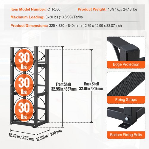 Refrigerant Tank Rack with 3 x 30lbs Bottle Tanks Cylinder Tank Rack