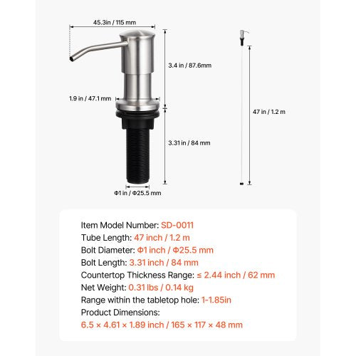 Soap Dispenser for Kitchen Sink Stainless Steel Built in Sink Soap