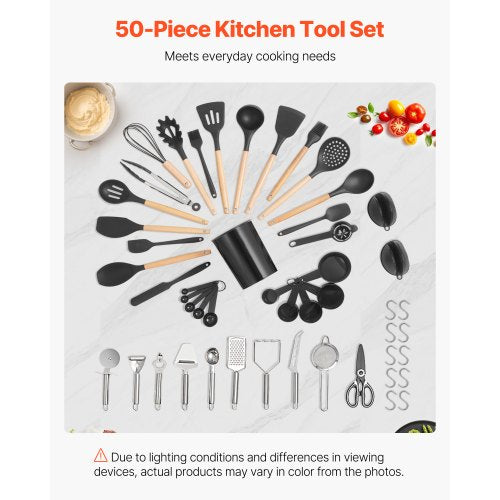 Kitchen Cooking Utensils Set 50 PCS Silicone Spatula Set with Holder 428°F