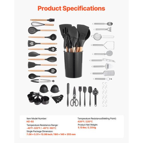 Kitchen Cooking Utensils Set 50 PCS Silicone Spatula Set with Holder 428°F