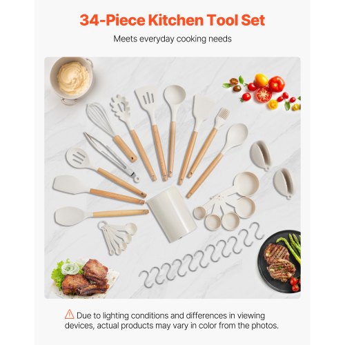 Kitchen Cooking Utensils Set 34 PCS Silicone Spatula Set with Holder 428°F
