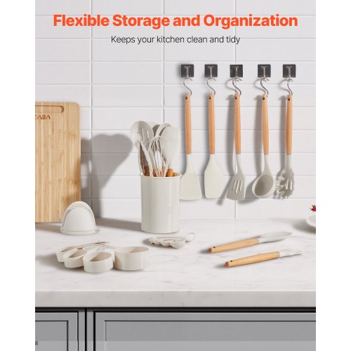 Kitchen Cooking Utensils Set 34 PCS Silicone Spatula Set with Holder 428°F