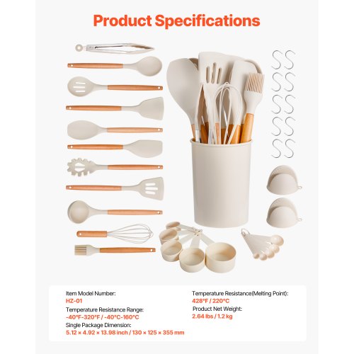 Kitchen Cooking Utensils Set 34 PCS Silicone Spatula Set with Holder 428°F