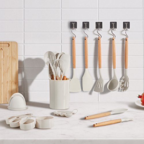 Kitchen Cooking Utensils Set 34 PCS Silicone Spatula Set with Holder 428°F