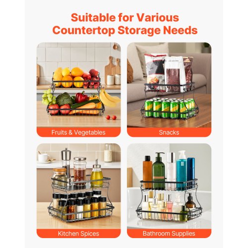 2 Tier Fruit Basket Countertop Fruits Vegetable Bowl with Banana Hangers