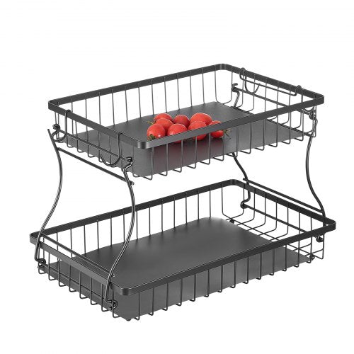 2 Tier Fruit Basket Countertop Fruits Vegetable Bowl with Banana Hangers