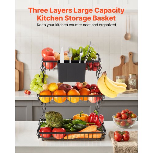 3 Tier Fruit Basket Countertop Fruits Vegetable Bowl with Banana Hangers