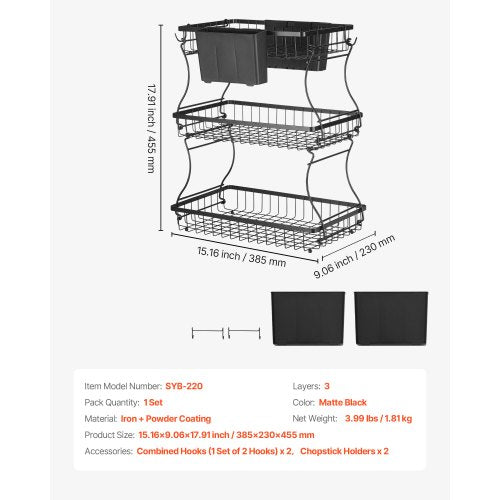 3 Tier Fruit Basket Countertop Fruits Vegetable Bowl with Banana Hangers