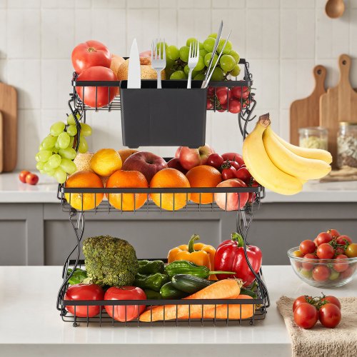 3 Tier Fruit Basket Countertop Fruits Vegetable Bowl with Banana Hangers