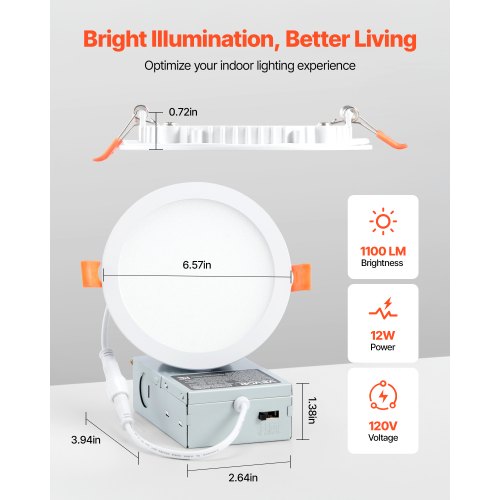 12 Pack 6 Inch LED Recessed Ceiling Light 5CCT Canless Wafer Downlight