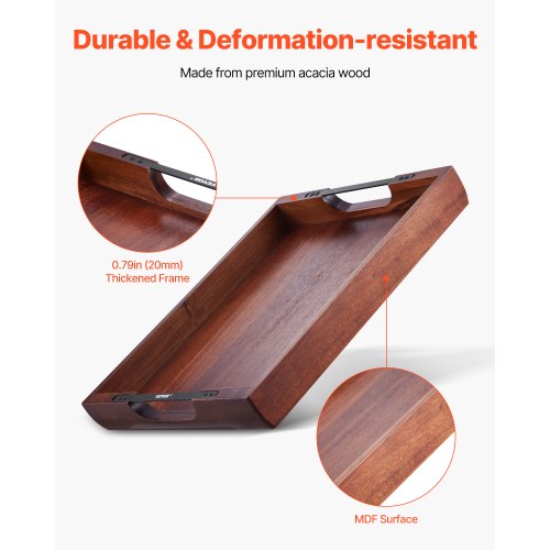 Wood Serving Tray Acacia Wooden Tray Board with Handles Decorative Rustic