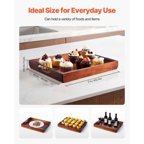 Wood Serving Tray Acacia Wooden Tray Board with Handles Decorative Rustic