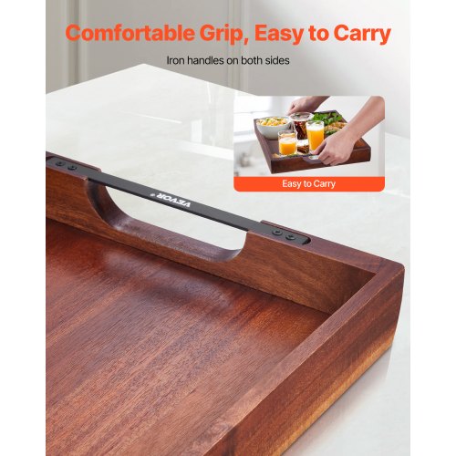 Wood Serving Tray Acacia Wooden Tray Board with Handles Decorative Rustic