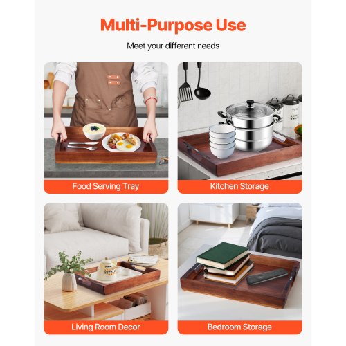 Wood Serving Tray Acacia Wooden Tray Board with Handles Decorative Rustic