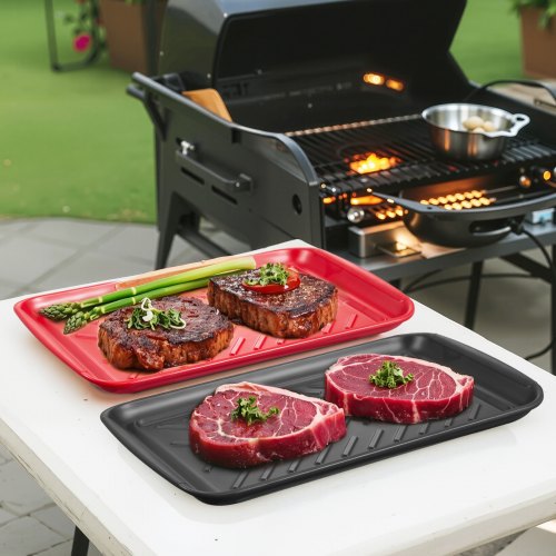 Plastic Serving Trays 2Pack Grilling Prep and Serve Trays with Handles