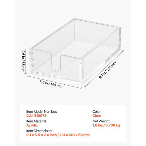 Acrylic Napkin Holder 91 x 55 x 2.6 inch Clear Bathroom Guest Towel