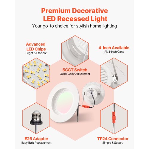 10 Pack LED Recessed Lighting 4 Inches Retrofit Can Lights 750 LM 9W