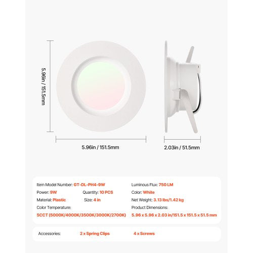 10 Pack LED Recessed Lighting 4 Inches Retrofit Can Lights 750 LM 9W