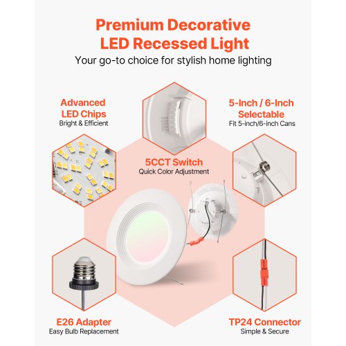 12 Pack LED Recessed Lighting 56 Inch Retrofit Can Lights 1050 LM 13W