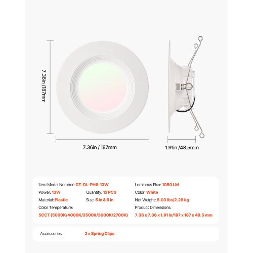 12 Pack LED Recessed Lighting 56 Inch Retrofit Can Lights 1050 LM 13W