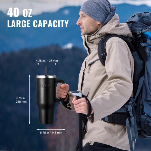 40 oz Insulated Water Bottle Stainless Steel Sports Coffee Cup with Lid