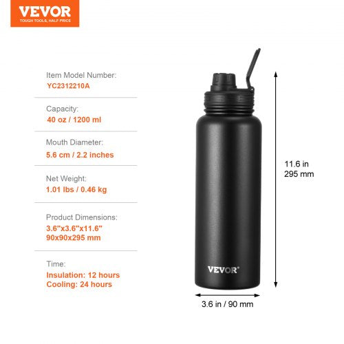 40 oz Insulated Water Bottle Stainless Steel Camping Hiking Hydration
