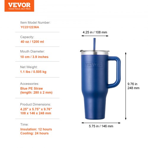 40 oz Insulated Water Bottle Stainless Steel Sports Coffee Cup with Lid